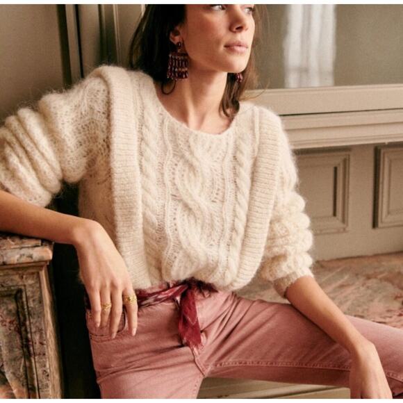 B45 Sezane Brune Jumper Sweater XS Wool Alpaca Cable XS Parisian Chic Romantic - Picture 1 of 11